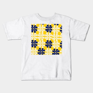 simple yellow, blue and white pattern flowers Kids T-Shirt